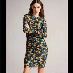 Ted Baker Tina mesh printed ruched mini dress